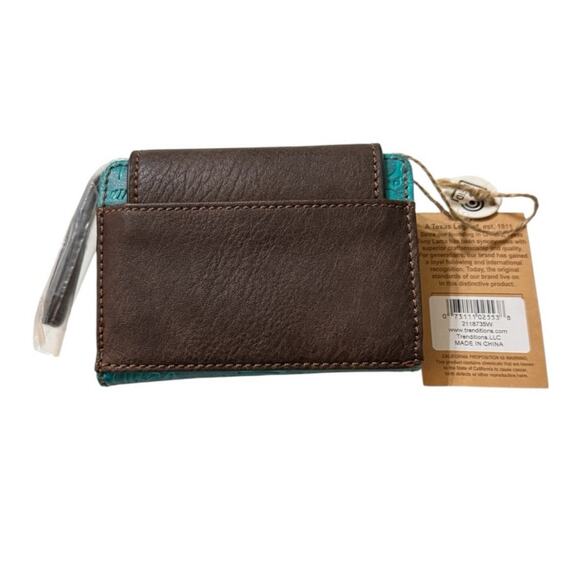 NWT! Tony Lama Western Studded Brown Turquoise Tooled Wristlet Wallet - Picture 2 of 9